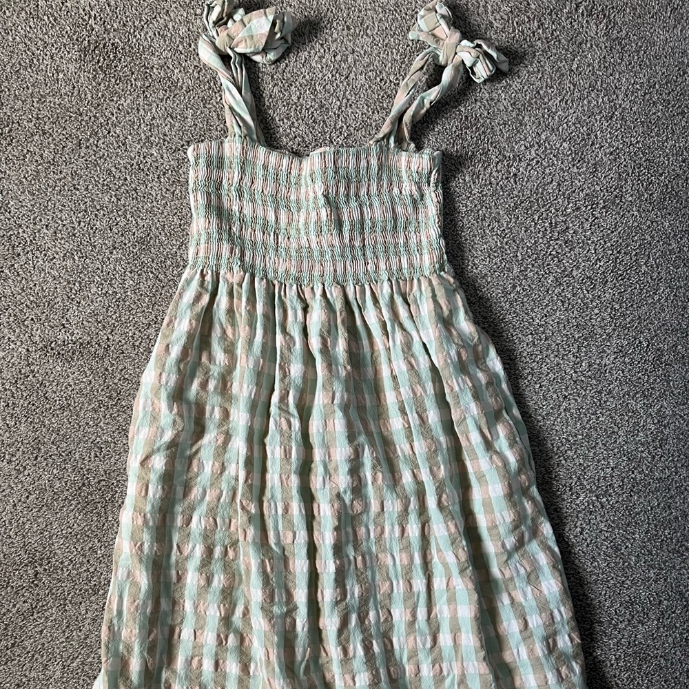 Mango Green and Cream Checkered Midi Dress - Picture 8 of 9